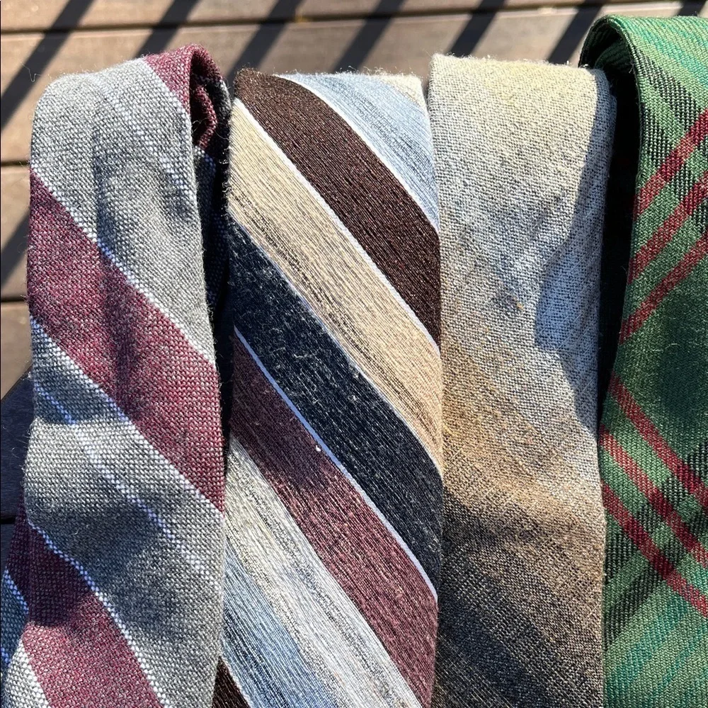 Vintage Men's Plaid Striped and Wool Ties Bundle - Set of 7